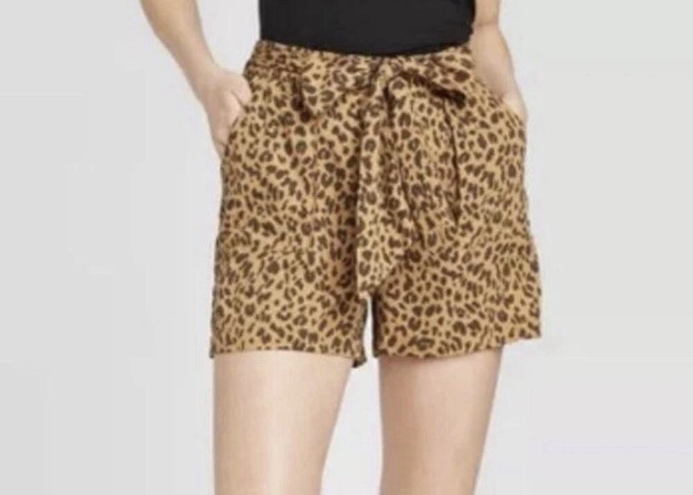 A New Day Leopard Print Tie Waist Paper Bag Pocket Shorts Womens Size XXL